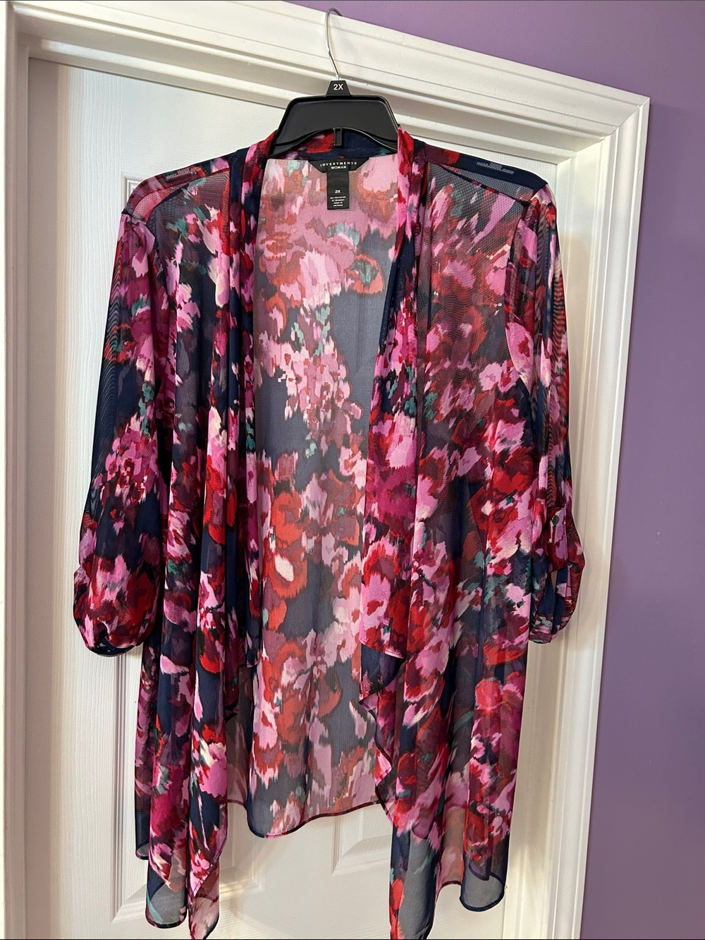 Investments Pink Multi Floral Sheer Open-Front Cardigan